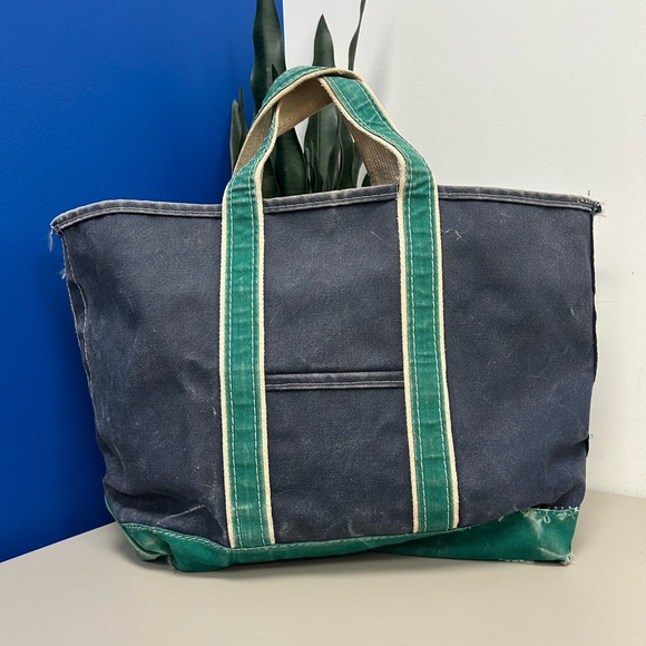 LL Bean VTG Boat and Tote XL Bag Green Blue Made in Maine Rare Colorway - Picture 1 of 8